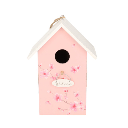 2x Nestkast/vogelhuisje hout roze met wit dak 15 x 12 x 22 cm