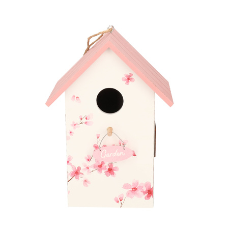 2x Nestkast/vogelhuisje hout wit met roze dak 15 x 12 x 22 cm