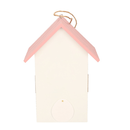 2x Nestkast/vogelhuisje hout wit met roze dak 15 x 12 x 22 cm