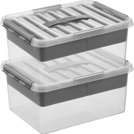 2x Storage boxes with tray 15 liters 40 x 30 x 18 cm plastic