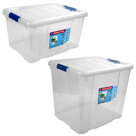 2x Storage boxes 16 and 35 liters plastic transparent/blue