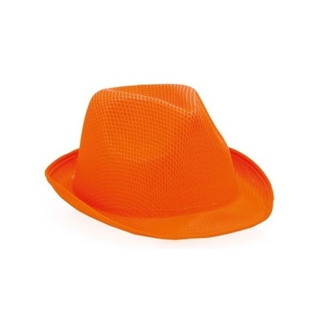 2x Orange trilby hat for adults
