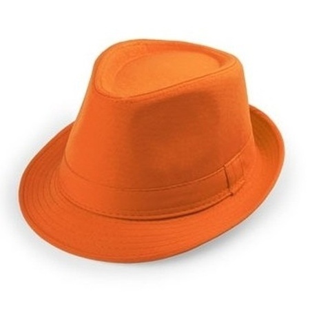 2x Oranje trilby verkleed hoedjes voor volwassenen