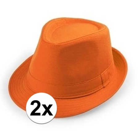 2x Orange trilby hat for adults