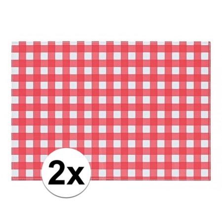 2x Placemat rood/wit geblokt 43 x 30 cm