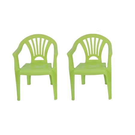 2x Plastic green chairs for children 37 x 31 x 51 cm