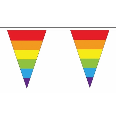 2x Polyester vlaggenlijnen regenboog vlaggetjes 2 x 20 meter