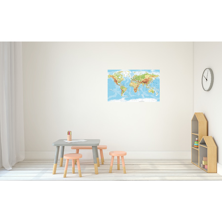 2x Posters van fysisch wereldkaart voor op kinderkamer / school 84 x 52 cm
