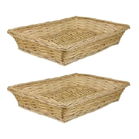 2x Rectangle wicker baskets 36 x 26 x 7 cm