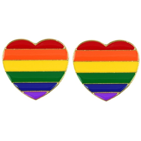 2x Rainbow pride heart metal badge 3 cm