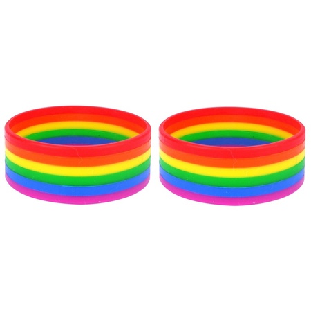 2x Regenboog pride kleuren siliconen armbandje 20 cm