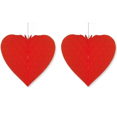 2x Red paper heart 28 x 32 cm