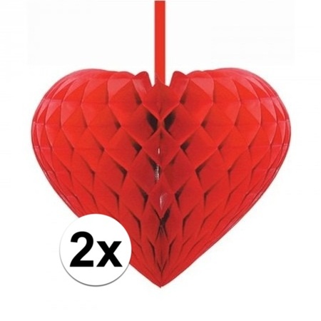 2x Red decoration hearts 15 cm