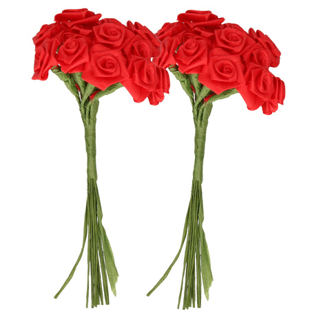 2x Red satin roses 12 cm