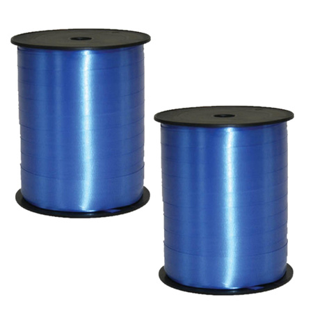 2x rollen cadeaulint/sierlint in de kleur blauw 5 mm x 500 meter