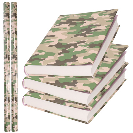 2x Roll Gift paper / school books cover paper camouflage green 200 x 70 cm