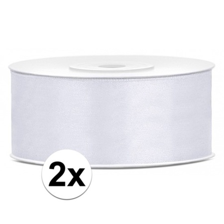2x Satin ribbon white 25 mm