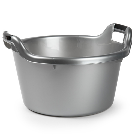 2x Round dish wash bin/bucket silver with handles 17 liters 45 x 26,5 cm