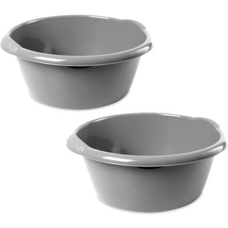 2x Round dish wash bins/buckets silver 3 liters 25 x 11 cm