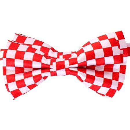 2x Red/white checks Brabant fancy dress bow ties 12 cm women/men