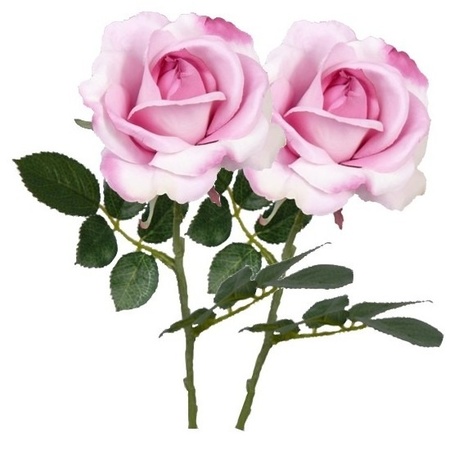2x Roze rozen Carol kunstbloemen 37 cm