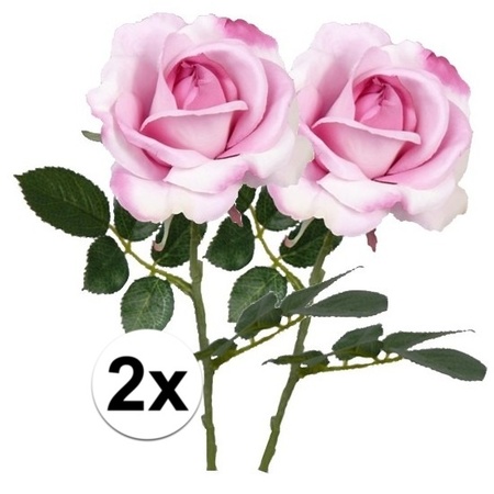 2x Roze rozen Carol kunstbloemen 37 cm