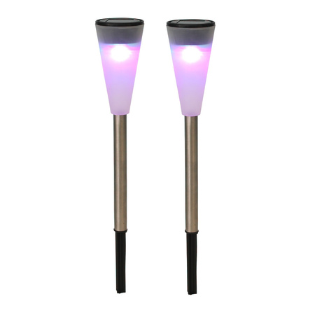 2x stainless steel outdoor/garden LED plugs solar lighting 36 cm colored