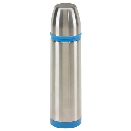2x RVS thermosflessen/isoleerflessen 500 ml zilver/blauw