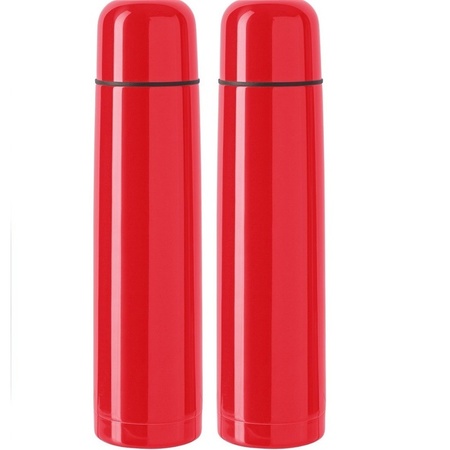 2x RVS thermosflessen/isoleerkannen 1 liter rood