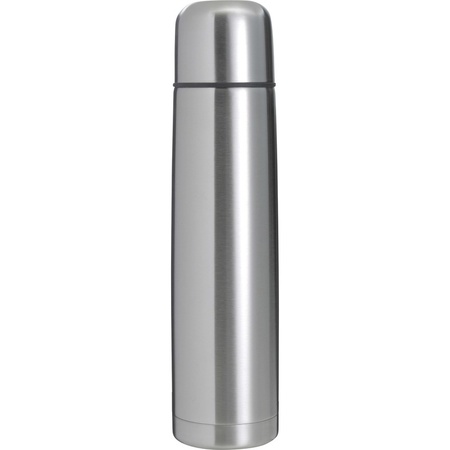 2x RVS thermosflessen/isoleerkannen 1 liter zilver