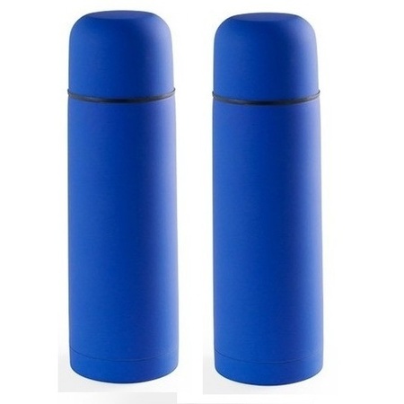 2x RVS thermosflessen/isoleerkannen 500 ml blauw