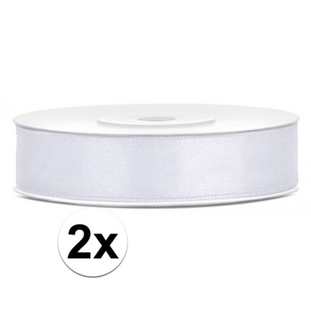 2x Satin ribbon white 12 mm