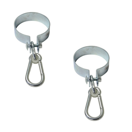2x Swing hooks / fastening hooks steel with lashing strap and carabiner 10 cm