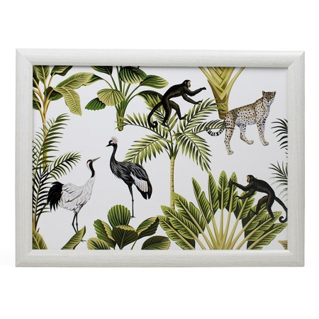 2x Schootkussens/laptrays jungle wit met aap luipaard vogel print 33 x 43 cm
