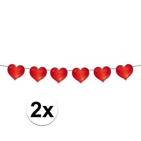 2x Slinger rode hartjes 6 meter valentijn en bruiloft versiering