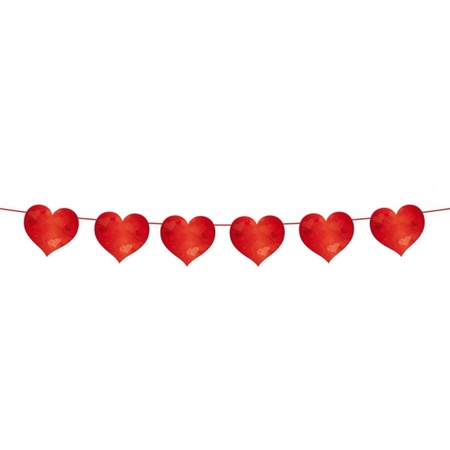 2x Slinger rode hartjes 6 meter valentijn en bruiloft versiering