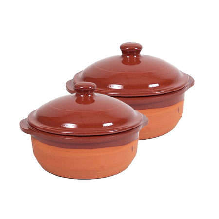 2x Stone casserole/oven dish terracotta with lid Salamanca 20 cm