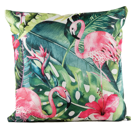2x stuks bank/sier kussens met flamingo/bloemenprint voor binnen en buiten 45 x 45 cm Tuinkussens vo