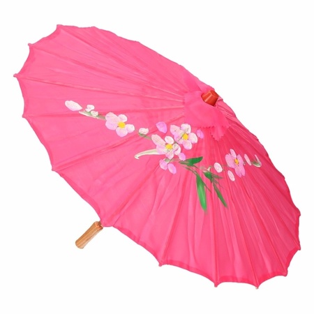 2x stuks chinese deco  paraplu fuchsia roze 50 cm