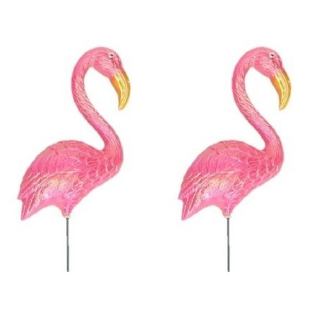 2x stuks dierenbeeld flamingo vogel 72 cm tuinbeeld steker