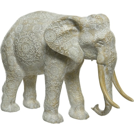 2x pieces animal statue elephant 26 cm with mandala pattern carvings