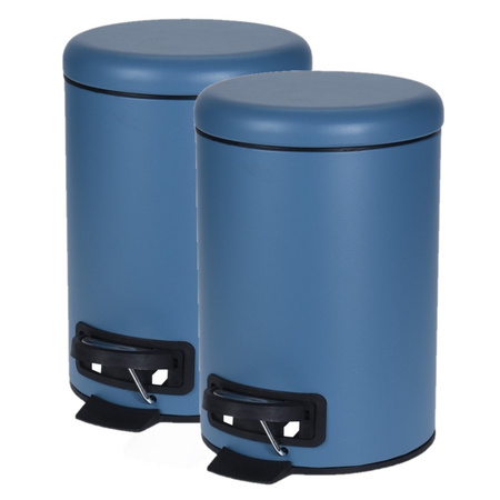 2x stuks donker blauwe vuilnisbakken/pedaalemmers 3 liter