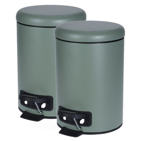 2x stuks donker groene vuilnisbakken/pedaalemmers 3 liter