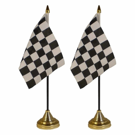 2x pieces finish table flags 10 x 15 cm with golden base