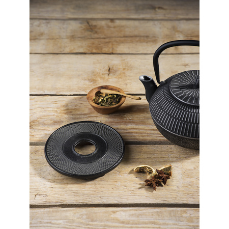 2x pieces cast iron teapot / pan coasters black 13 cm