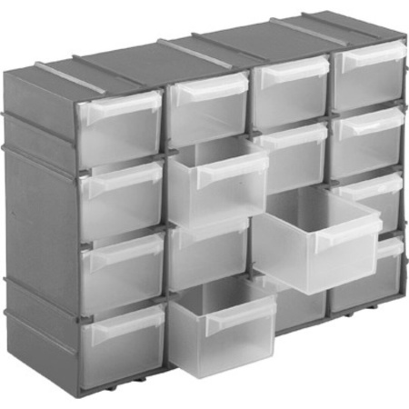 2x stuks grijze staande opbergboxen/sorteerboxen met 16 vakken 22 cm