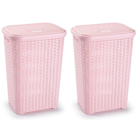 2x pieces large laundry basket 60 liters in pink