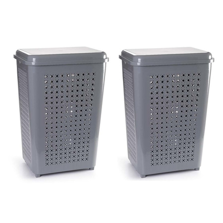 2x pieces large laundry basket 50 liters in grey