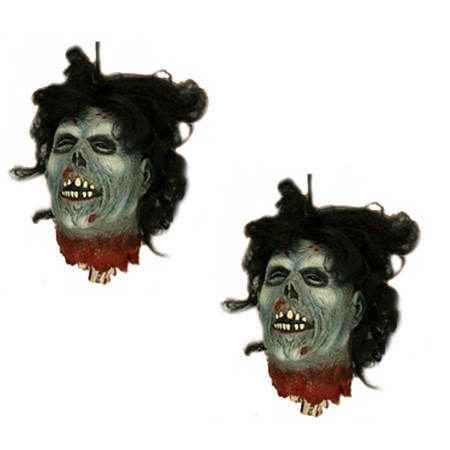 2x stuks horror zombie hoofd hangdecoratie 30 cm