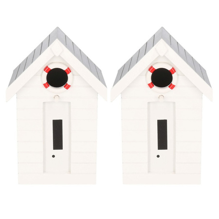 2x pieces wooden birdhouse/nest box white beach house 21 cm